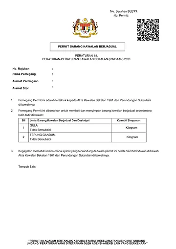 Sample of a Permit Barang Kawalan Berjadual